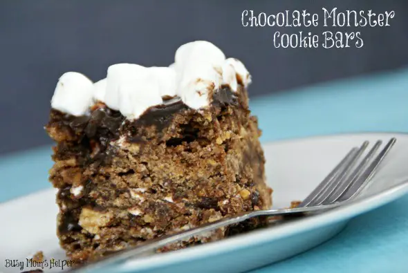 Chocolate Monster Cookie Bars / by www.BusyMomsHelper.com #chocolate #cookies #dessert